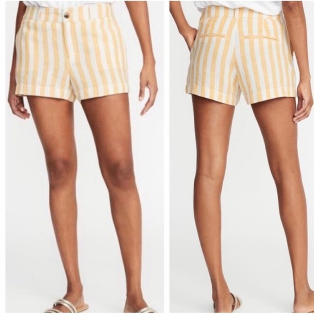 Old Navy Size 16 Yellow & White Striped Linen Blend "Everyday Short" Gently Used